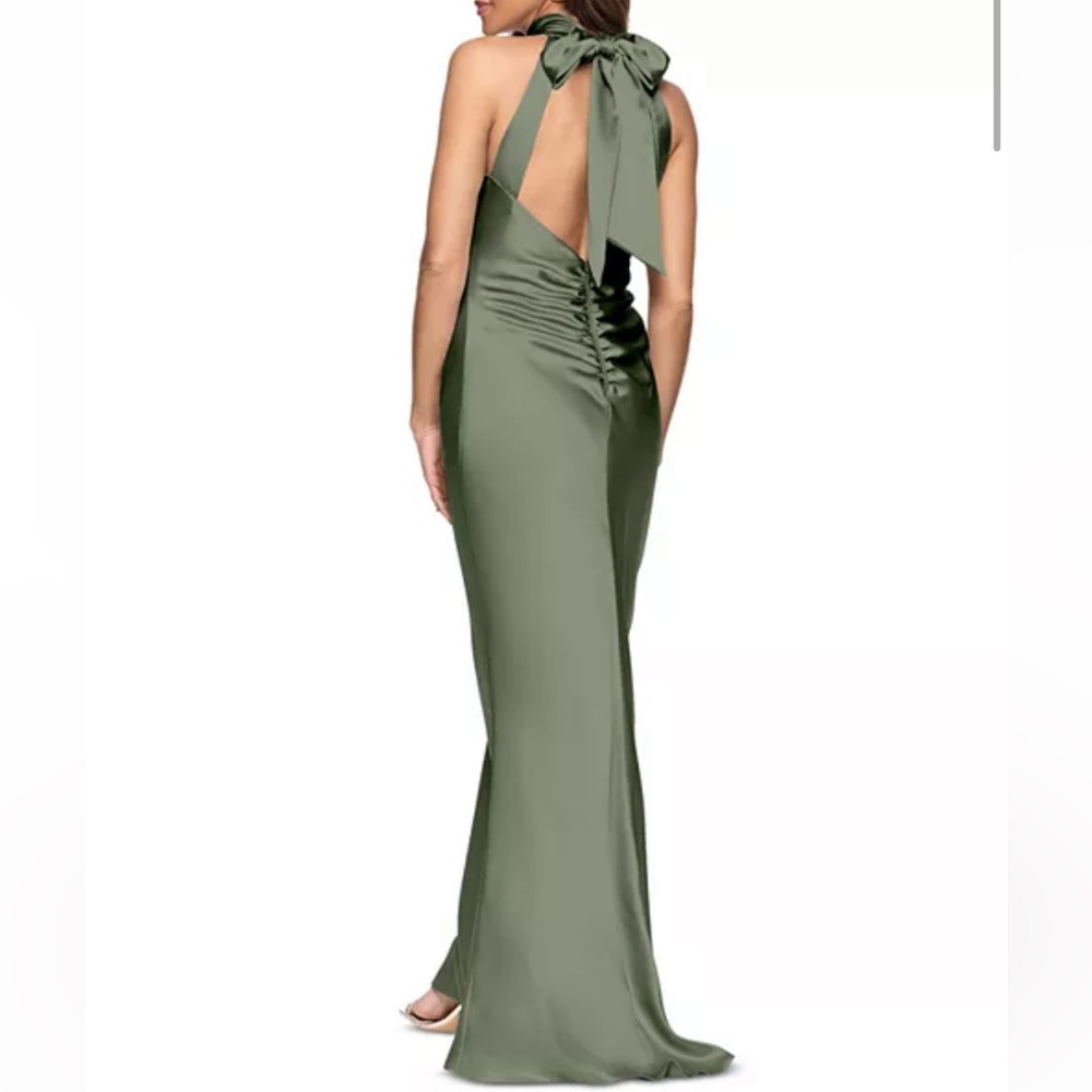 NEW AQUA Olive Green Halter Sleeveless Satin Gown - Size 2
